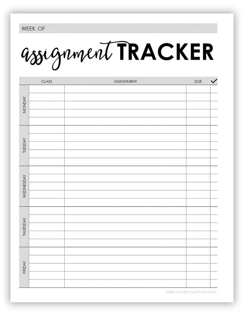 assignment trackers (free pdf printables) - simply love coloring